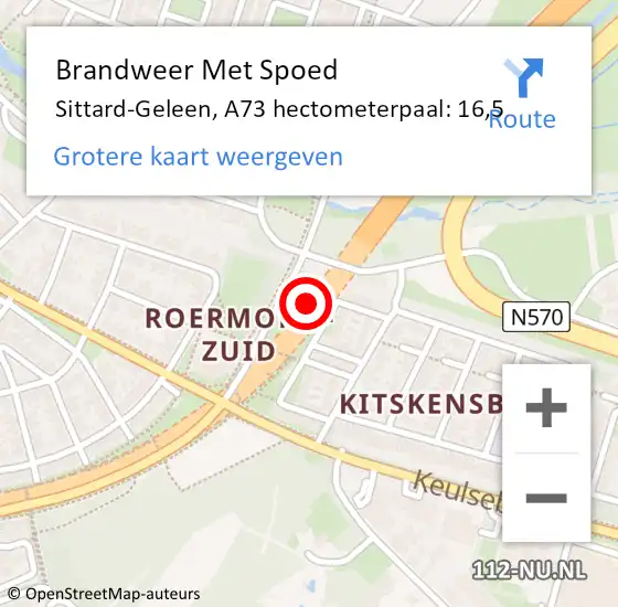 Locatie op kaart van de 112 melding: Brandweer Met Spoed Naar Sittard-Geleen, A73 hectometerpaal: 16,5 op 15 oktober 2021 19:32