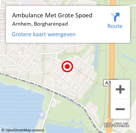 Locatie op kaart van de 112 melding: Ambulance Met Grote Spoed Naar Arnhem, Borgharenpad op 15 oktober 2021 21:33