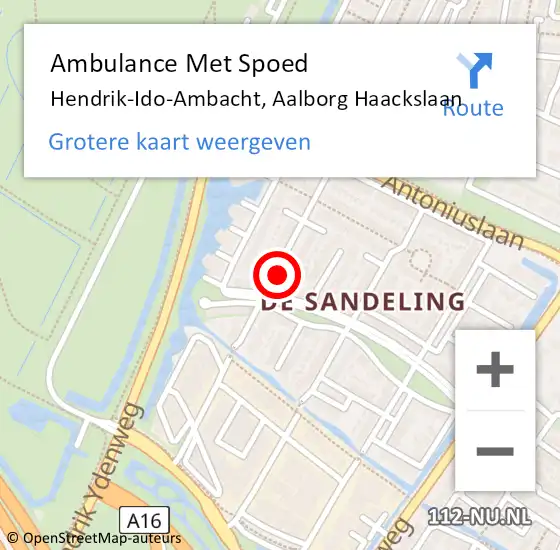 Locatie op kaart van de 112 melding: Ambulance Met Spoed Naar Hendrik-Ido-Ambacht, Aalborg Haackslaan op 16 oktober 2021 04:26
