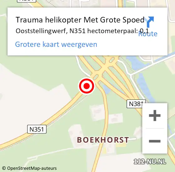 Locatie op kaart van de 112 melding: Trauma helikopter Met Grote Spoed Naar Ooststellingwerf, N351 hectometerpaal: 0,1 op 16 oktober 2021 12:51