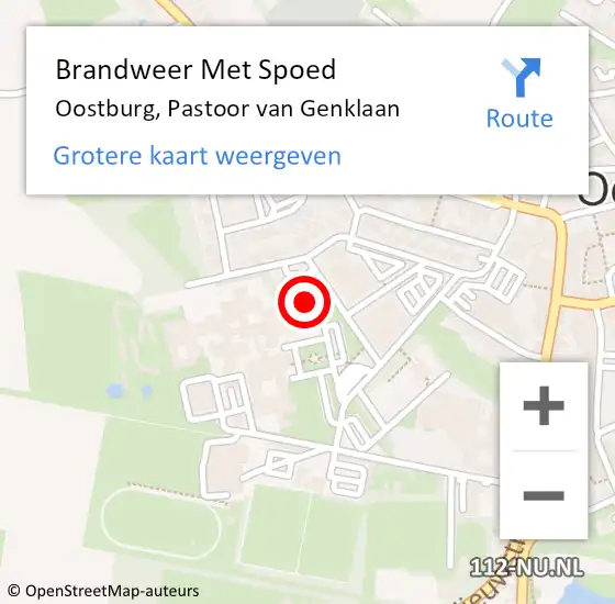 Locatie op kaart van de 112 melding: Brandweer Met Spoed Naar Oostburg, Pastoor van Genklaan op 16 oktober 2021 14:21