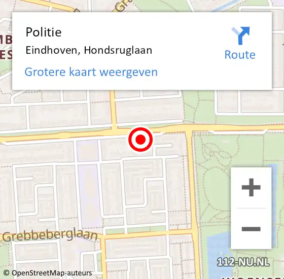 Locatie op kaart van de 112 melding: Politie Eindhoven, Hondsruglaan op 16 oktober 2021 14:39