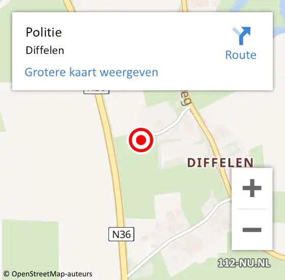 Locatie op kaart van de 112 melding: Politie Diffelen op 16 oktober 2021 15:50