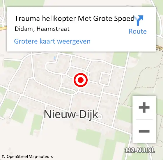 Locatie op kaart van de 112 melding: Trauma helikopter Met Grote Spoed Naar Didam, Haamstraat op 16 oktober 2021 16:31