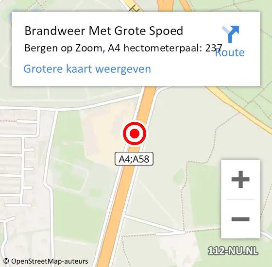 Locatie op kaart van de 112 melding: Brandweer Met Grote Spoed Naar Bergen op Zoom, A4 hectometerpaal: 237 op 16 oktober 2021 19:05