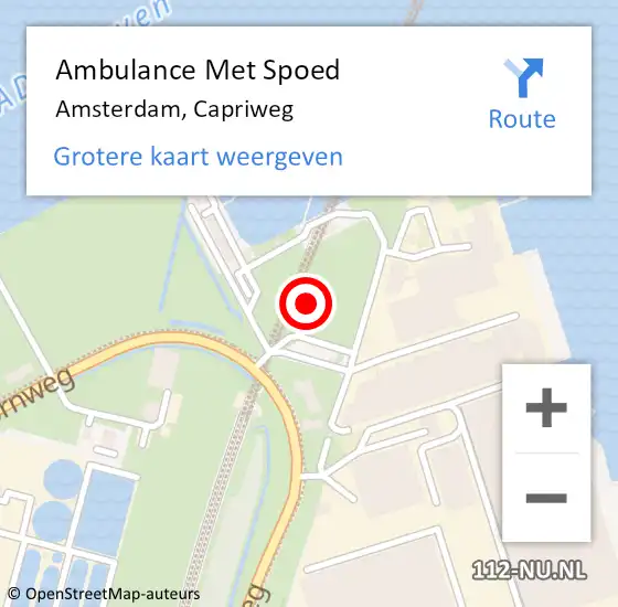 Locatie op kaart van de 112 melding: Ambulance Met Spoed Naar Amsterdam, Capriweg op 16 oktober 2021 19:50