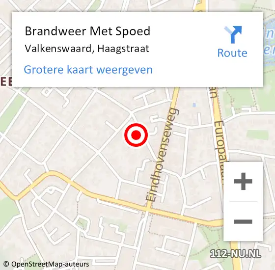 Locatie op kaart van de 112 melding: Brandweer Met Spoed Naar Valkenswaard, Haagstraat op 16 oktober 2021 21:33