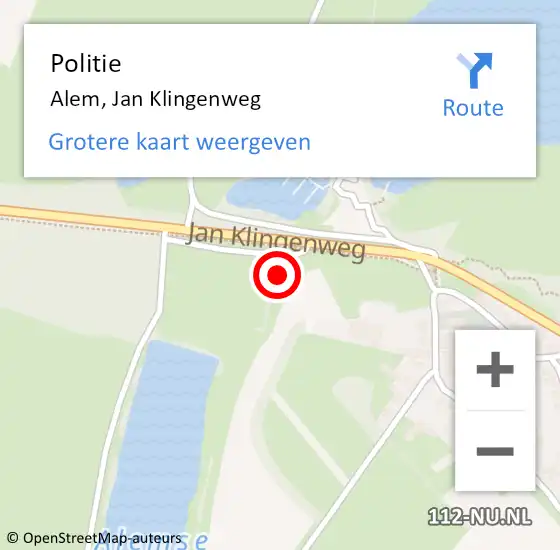 Locatie op kaart van de 112 melding: Politie Alem, Jan Klingenweg op 16 oktober 2021 23:07