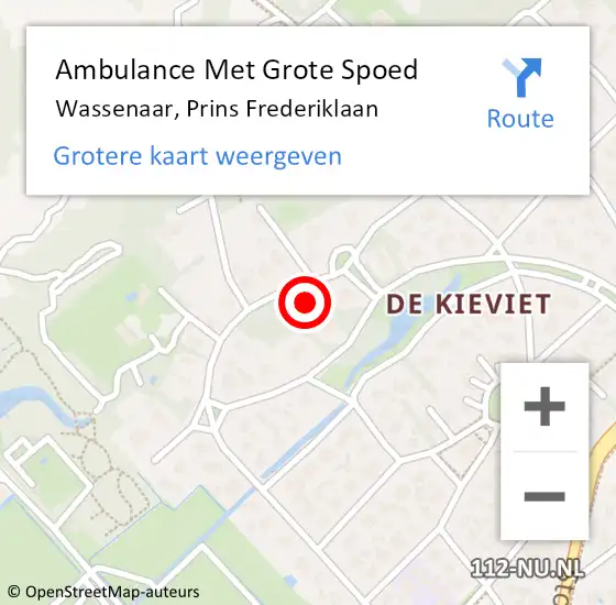 Locatie op kaart van de 112 melding: Ambulance Met Grote Spoed Naar Wassenaar, Prins Frederiklaan op 17 oktober 2021 12:18