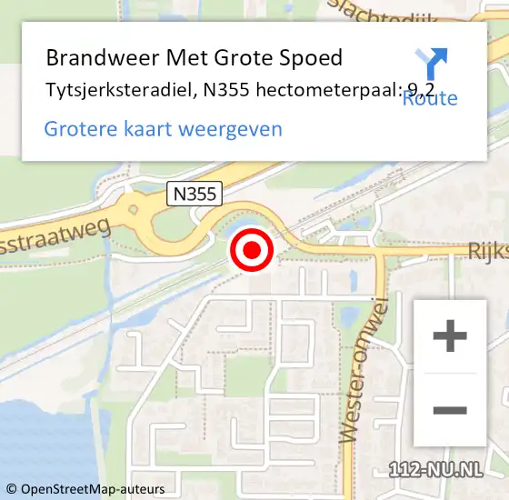 Locatie op kaart van de 112 melding: Brandweer Met Grote Spoed Naar Tytsjerksteradiel, N355 hectometerpaal: 9,2 op 17 oktober 2021 14:54