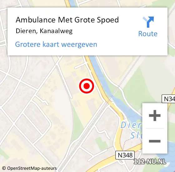 Locatie op kaart van de 112 melding: Ambulance Met Grote Spoed Naar Dieren, Kanaalweg op 17 oktober 2021 15:51