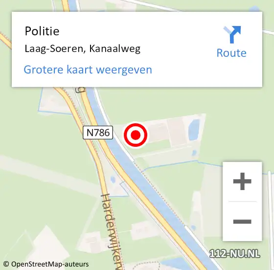Locatie op kaart van de 112 melding: Politie Laag-Soeren, Kanaalweg op 17 oktober 2021 17:04