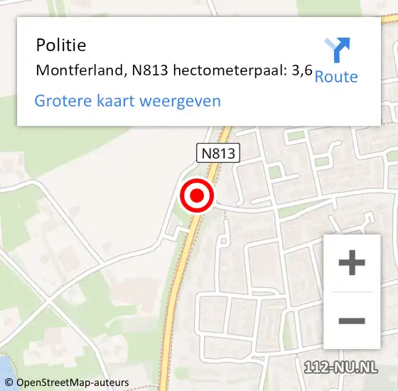 Locatie op kaart van de 112 melding: Politie Montferland, N813 hectometerpaal: 3,6 op 17 oktober 2021 20:14