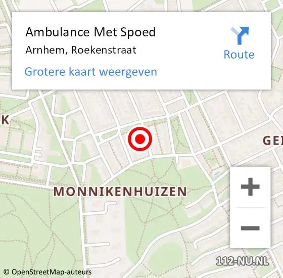 Locatie op kaart van de 112 melding: Ambulance Met Spoed Naar Arnhem, Roekenstraat op 18 oktober 2021 02:55