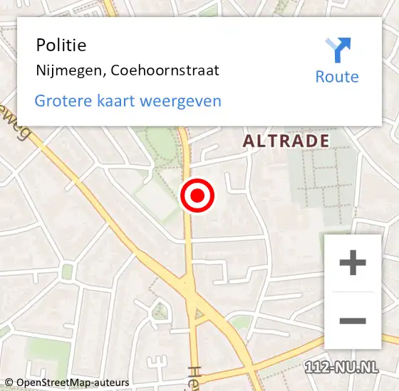 Locatie op kaart van de 112 melding: Politie Nijmegen, Coehoornstraat op 18 oktober 2021 03:15