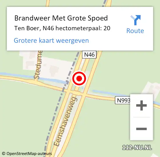 Locatie op kaart van de 112 melding: Brandweer Met Grote Spoed Naar Ten Boer, N46 hectometerpaal: 20 op 18 oktober 2021 10:33
