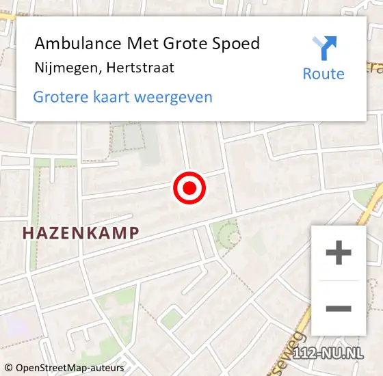 Locatie op kaart van de 112 melding: Ambulance Met Grote Spoed Naar Nijmegen, Hertstraat op 18 oktober 2021 10:56