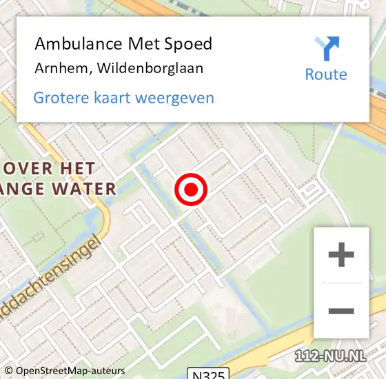Locatie op kaart van de 112 melding: Ambulance Met Spoed Naar Arnhem, Wildenborglaan op 18 oktober 2021 12:34