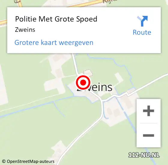 Locatie op kaart van de 112 melding: Politie Met Grote Spoed Naar Zweins op 18 oktober 2021 14:23