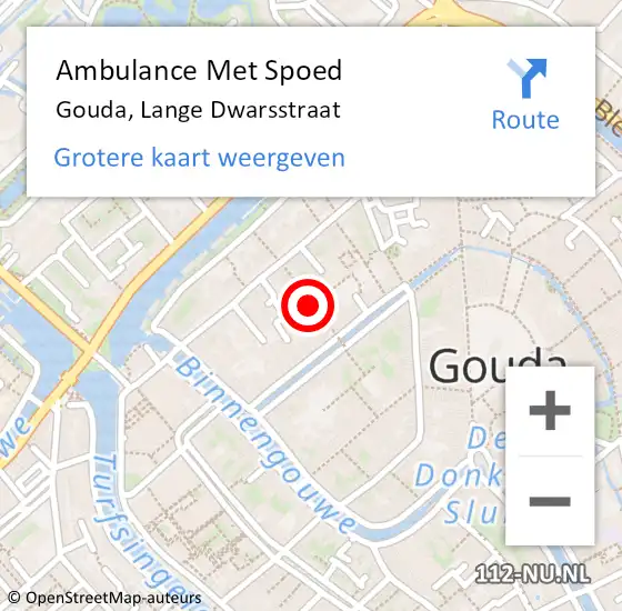 Locatie op kaart van de 112 melding: Ambulance Met Spoed Naar Gouda, Lange Dwarsstraat op 18 oktober 2021 16:17
