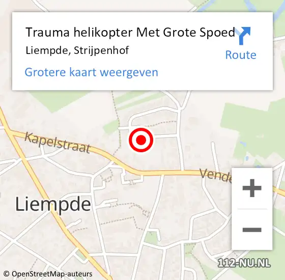 Locatie op kaart van de 112 melding: Trauma helikopter Met Grote Spoed Naar Liempde, Strijpenhof op 18 oktober 2021 20:46