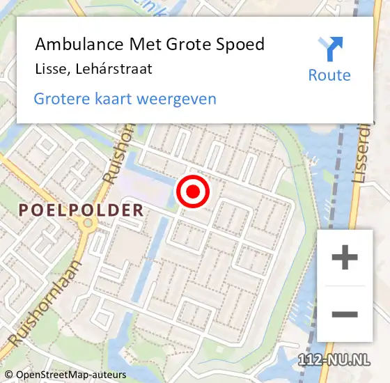 Locatie op kaart van de 112 melding: Ambulance Met Grote Spoed Naar Lisse, Lehárstraat op 18 oktober 2021 20:47