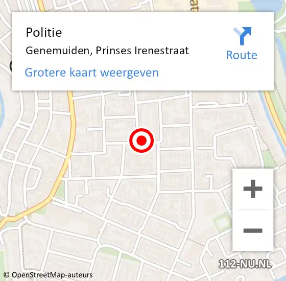 Locatie op kaart van de 112 melding: Politie Genemuiden, Prinses Irenestraat op 19 oktober 2021 00:14