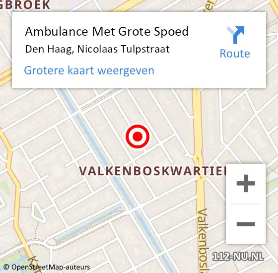Locatie op kaart van de 112 melding: Ambulance Met Grote Spoed Naar Den Haag, Nicolaas Tulpstraat op 19 oktober 2021 06:09