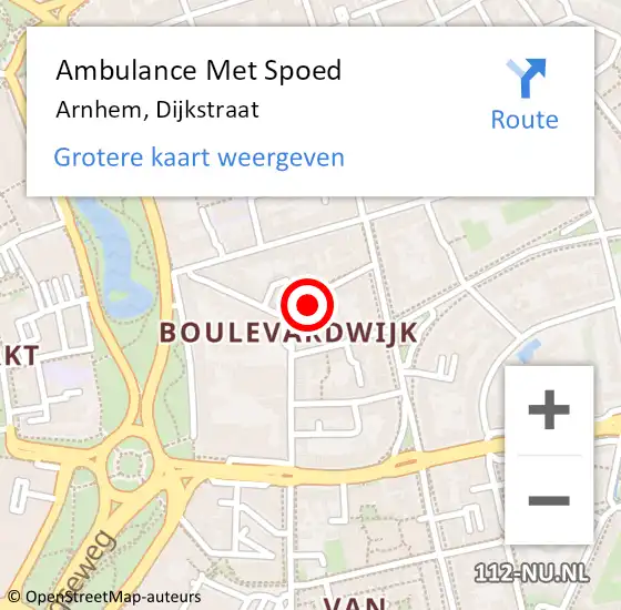 Locatie op kaart van de 112 melding: Ambulance Met Spoed Naar Arnhem, Dijkstraat op 19 oktober 2021 09:58