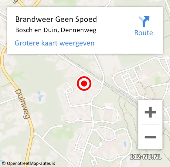 Locatie op kaart van de 112 melding: Brandweer Geen Spoed Naar Bosch en Duin, Dennenweg op 19 oktober 2021 11:48