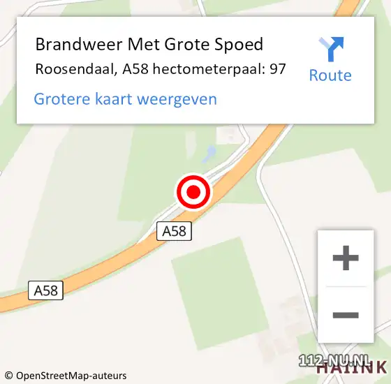 Locatie op kaart van de 112 melding: Brandweer Met Grote Spoed Naar Roosendaal, A58 hectometerpaal: 97 op 19 oktober 2021 12:33