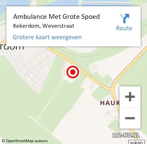 Locatie op kaart van de 112 melding: Ambulance Met Grote Spoed Naar Kekerdom, Weverstraat op 19 oktober 2021 17:44