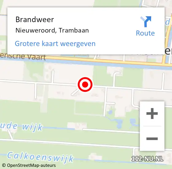 Locatie op kaart van de 112 melding: Brandweer Nieuweroord, Trambaan op 19 oktober 2021 22:52