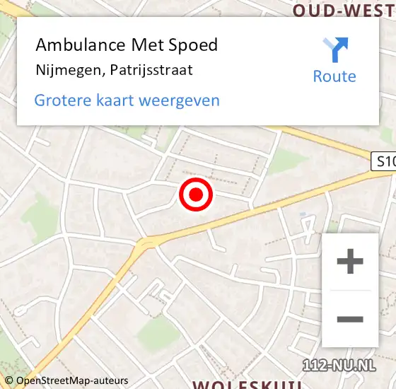 Locatie op kaart van de 112 melding: Ambulance Met Spoed Naar Nijmegen, Patrijsstraat op 20 oktober 2021 00:12