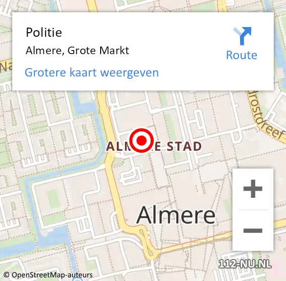 Locatie op kaart van de 112 melding: Politie Almere, Grote Markt op 20 oktober 2021 02:57
