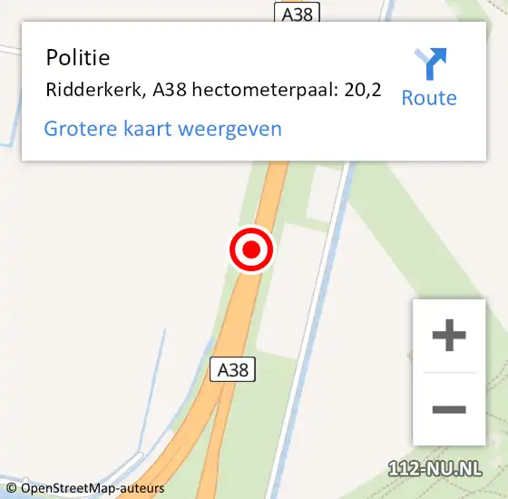 Locatie op kaart van de 112 melding: Politie Ridderkerk, A38 hectometerpaal: 20,2 op 20 oktober 2021 07:14