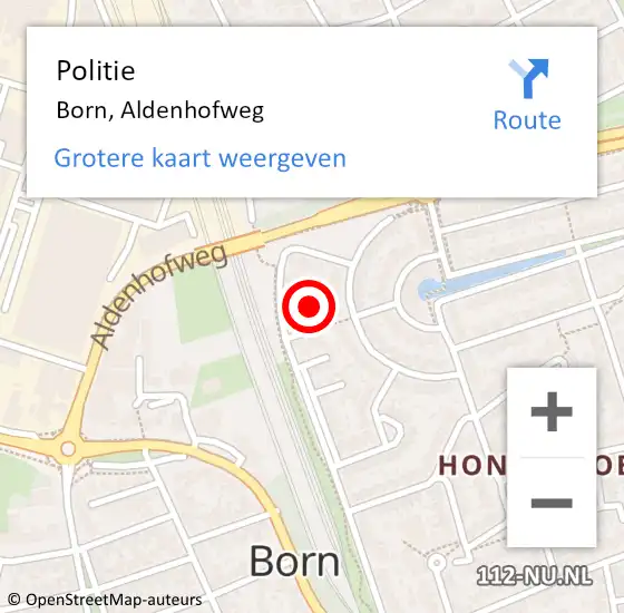 Locatie op kaart van de 112 melding: Politie Born, Aldenhofweg op 20 oktober 2021 07:40