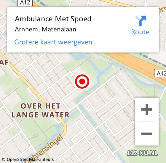 Locatie op kaart van de 112 melding: Ambulance Met Spoed Naar Arnhem, Matenalaan op 20 oktober 2021 13:15