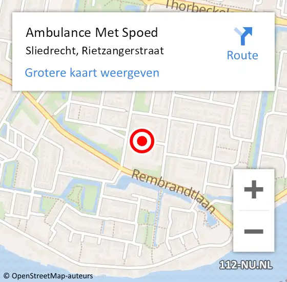Locatie op kaart van de 112 melding: Ambulance Met Spoed Naar Sliedrecht, Rietzangerstraat op 20 oktober 2021 13:57