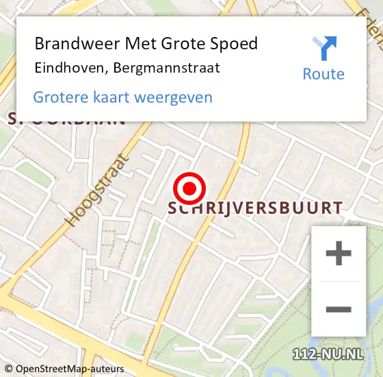 Locatie op kaart van de 112 melding: Brandweer Met Grote Spoed Naar Eindhoven, Bergmannstraat op 20 oktober 2021 14:23