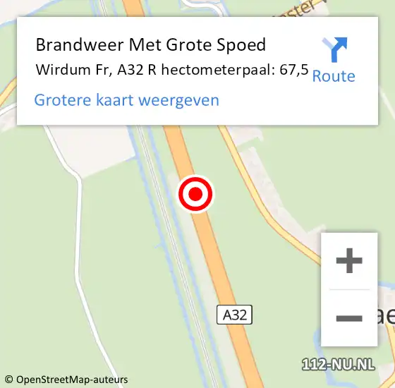 Locatie op kaart van de 112 melding: Brandweer Met Grote Spoed Naar Wirdum Fr, A32 R hectometerpaal: 67,5 op 26 juni 2014 16:32