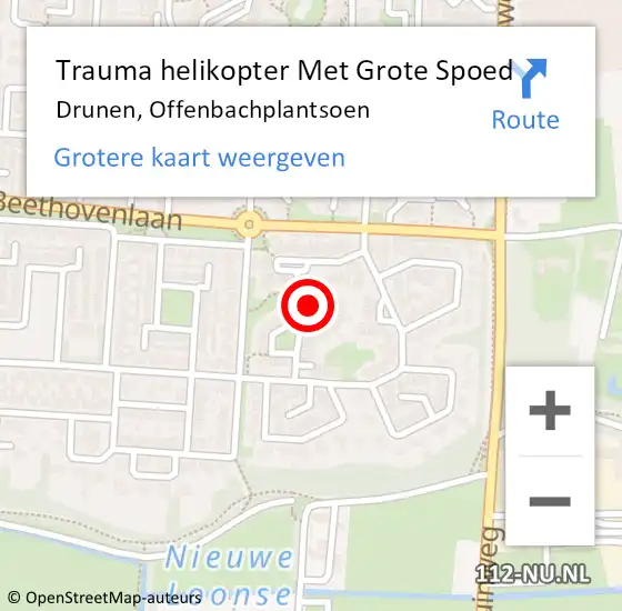 Locatie op kaart van de 112 melding: Trauma helikopter Met Grote Spoed Naar Drunen, Offenbachplantsoen op 20 oktober 2021 20:58