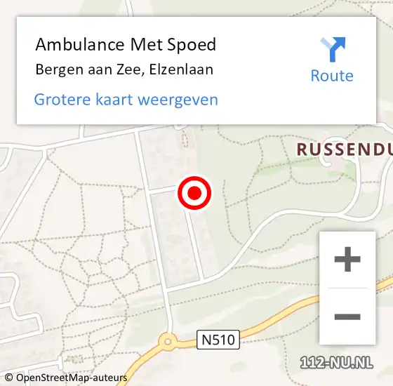 Locatie op kaart van de 112 melding: Ambulance Met Spoed Naar Bergen aan Zee, Elzenlaan op 20 oktober 2021 21:59