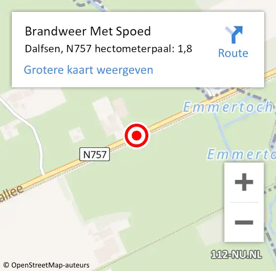 Locatie op kaart van de 112 melding: Brandweer Met Spoed Naar Dalfsen, N757 hectometerpaal: 1,8 op 21 oktober 2021 04:33