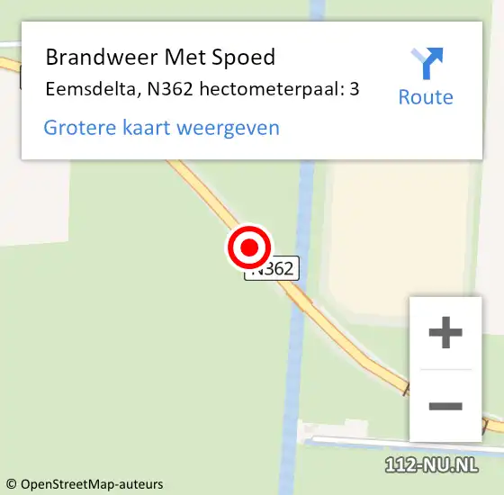 Locatie op kaart van de 112 melding: Brandweer Met Spoed Naar Delfzijl, N362 hectometerpaal: 3 op 21 oktober 2021 05:35