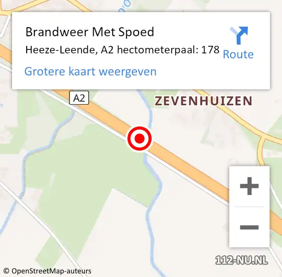 Locatie op kaart van de 112 melding: Brandweer Met Spoed Naar Heeze-Leende, A2 hectometerpaal: 178 op 21 oktober 2021 05:56