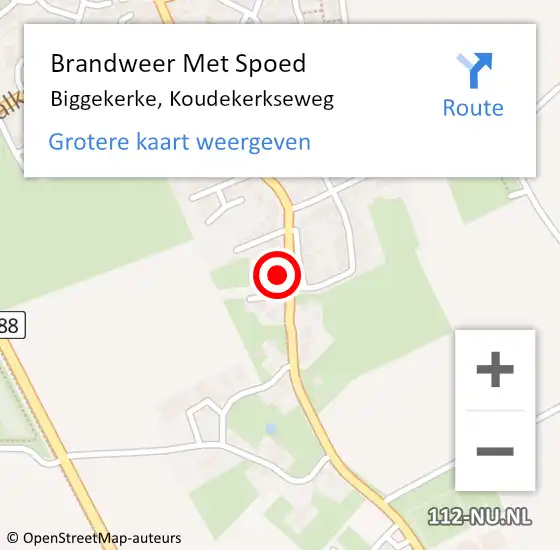 Locatie op kaart van de 112 melding: Brandweer Met Spoed Naar Biggekerke, Koudekerkseweg op 21 oktober 2021 06:33