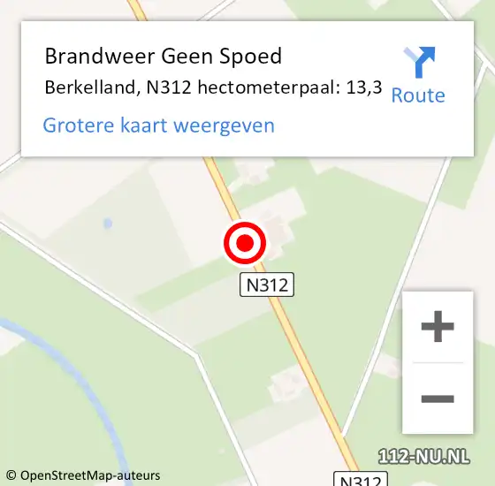 Locatie op kaart van de 112 melding: Brandweer Geen Spoed Naar Berkelland, N312 hectometerpaal: 13,3 op 21 oktober 2021 06:59