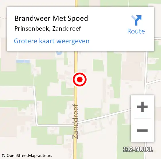 Locatie op kaart van de 112 melding: Brandweer Met Spoed Naar Prinsenbeek, Zanddreef op 21 oktober 2021 07:34