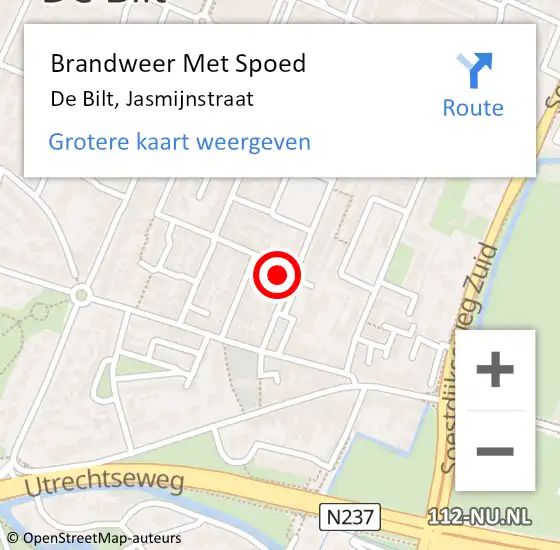 Locatie op kaart van de 112 melding: Brandweer Met Spoed Naar De Bilt, Jasmijnstraat op 21 oktober 2021 08:13